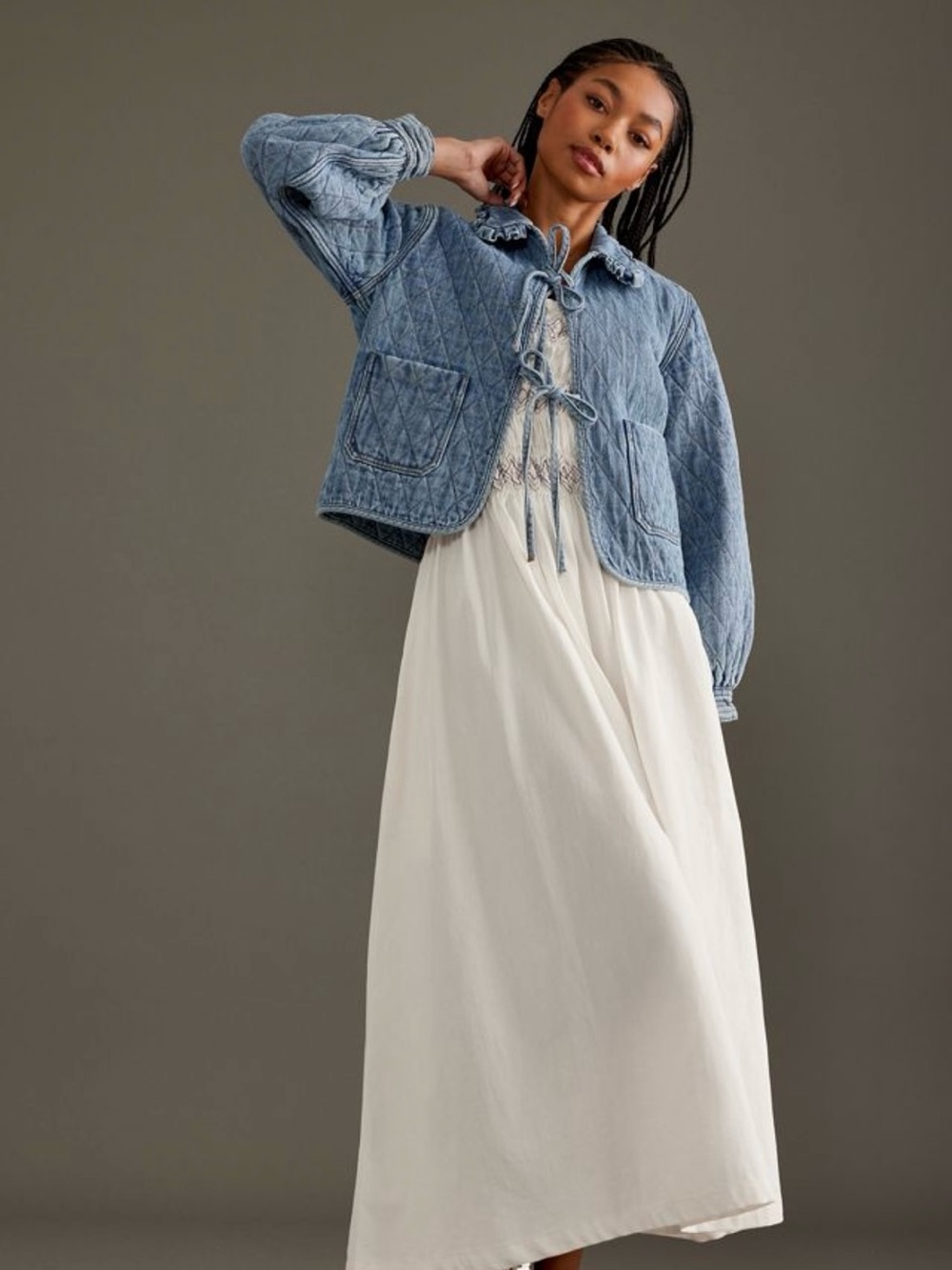 Seventy + Mochi Heidi Quilted Denim Tie Front Jacket XS NWT